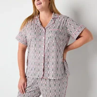 Liz Claiborne Womens Plus 2-pc. Short Sleeve Capri Pajama Set