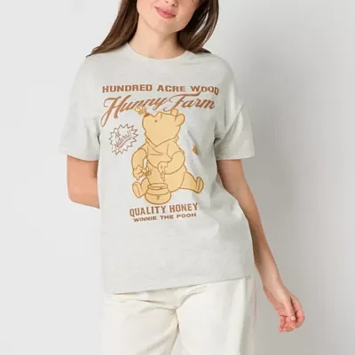 Juniors Disney Winne The Pooh Hunney Farm Boyfriend Tee Womens Crew Neck Short Sleeve Winnie Graphic T-Shirt