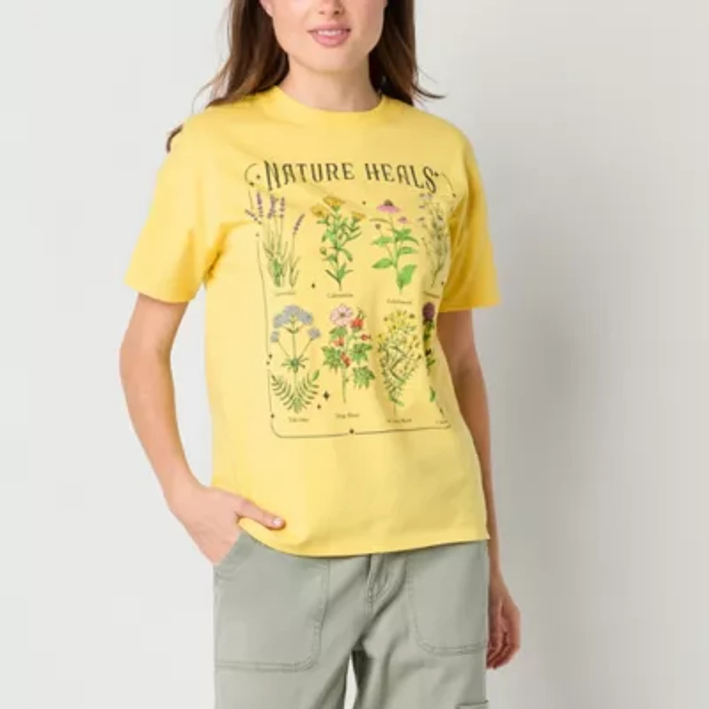 Juniors Nature Heals Botanical Flora Boyfriend Tee Womens Crew Neck Short Sleeve Graphic T-Shirt