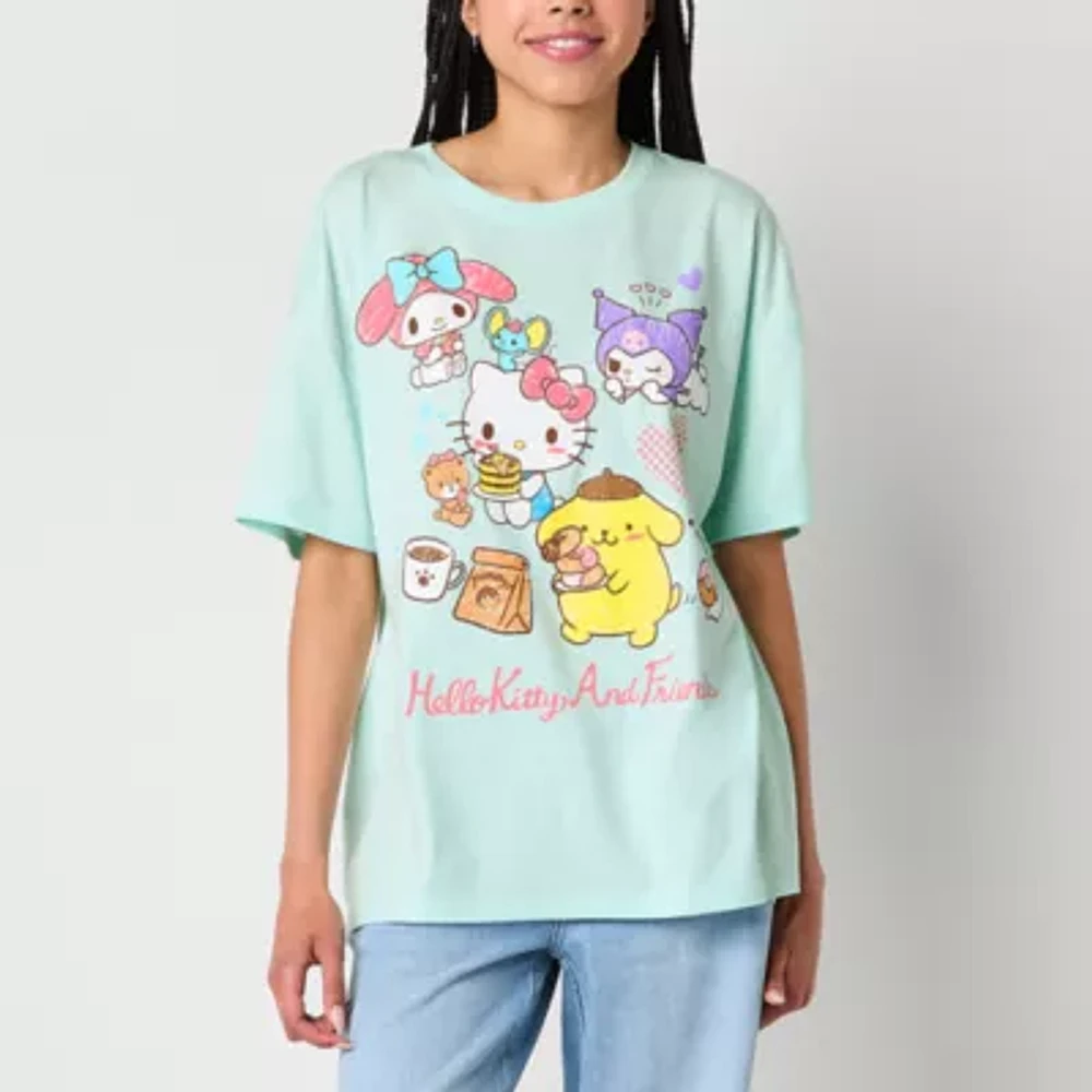 Juniors Hello Kitty And Friends Oversized Tee Womens Crew Neck Short Sleeve Graphic T-Shirt