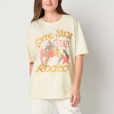 Juniors Texas Lone Star Rodeo Oversized Tee Womens Crew Neck Short Sleeve Graphic T-Shirt
