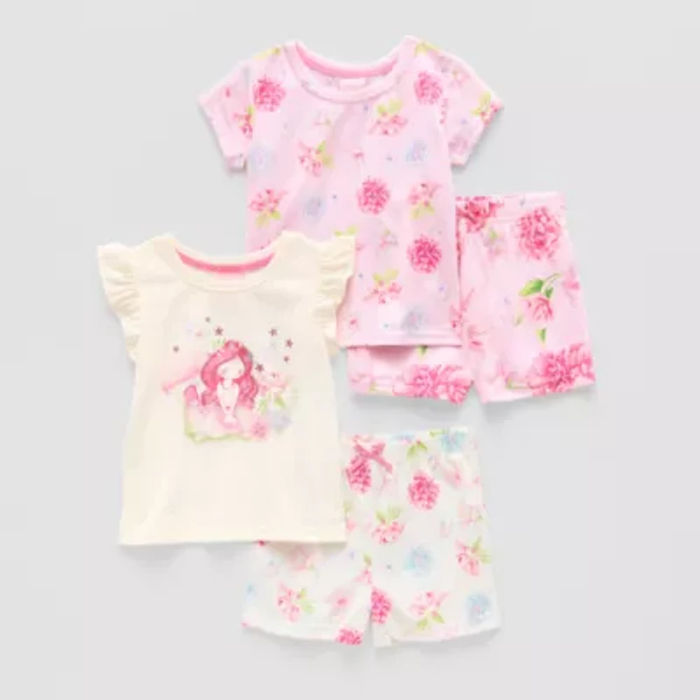 Dots & Dreams Girls Round Neck Short Sleeve 4-pc. Pajama Sets