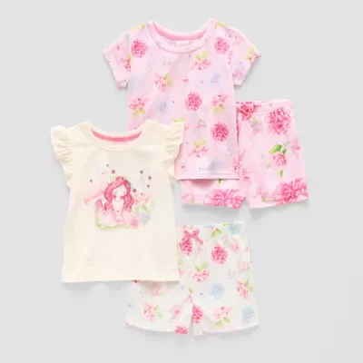 Dots & Dreams Girls Round Neck Short Sleeve 4-pc. Pajama Sets