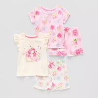 Dots & Dreams Girls Round Neck Short Sleeve 4-pc. Pajama Sets
