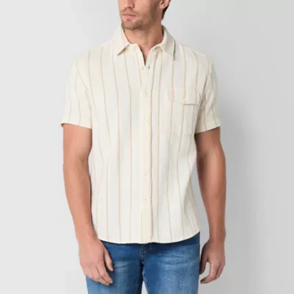 Frye and Co. Mens Regular Fit Short Sleeve Striped Button-Down Shirt