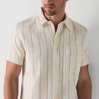 Frye and Co. Mens Regular Fit Short Sleeve Striped Button-Down Shirt