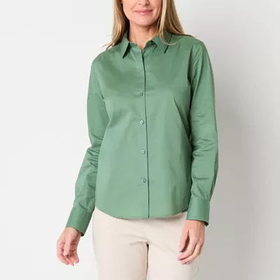 Liz Claiborne Wrinkle Free Womens Long Sleeve Regular Fit Button-Down Shirt