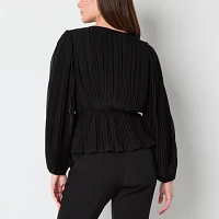 Laurel Grey Womens V Neck Long Sleeve Blouse