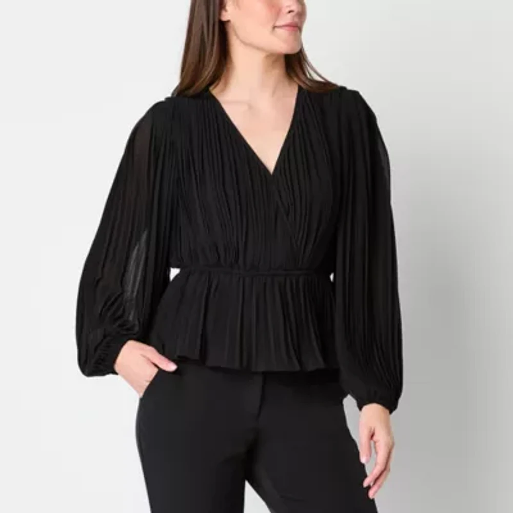 Laurel Grey Womens V Neck Long Sleeve Blouse