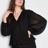 Laurel Grey Womens V Neck Long Sleeve Blouse