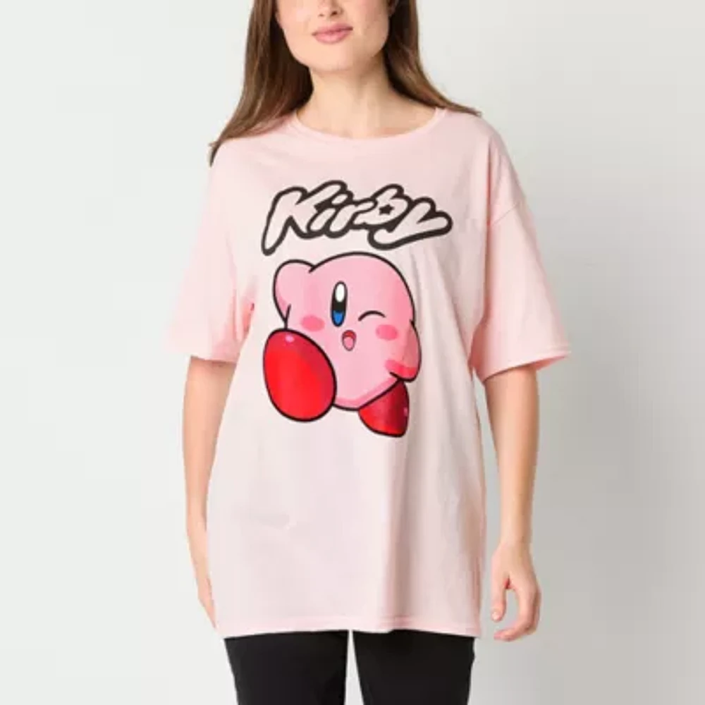 Juniors Kirby Oversized Womens Crew Neck Short Sleeve Graphic T-Shirt