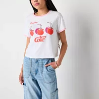 Juniors Cherry Coke Bows Ringer Semi Fit Tee Womens Crew Neck Short Sleeve Graphic T-Shirt