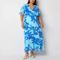 Danny & Nicole Womens Short Sleeve Floral Maxi Dress Plus