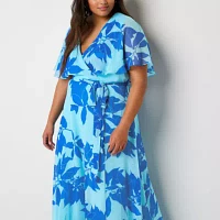 Danny & Nicole Womens Short Sleeve Floral Maxi Dress Plus