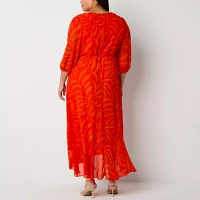 Danny & Nicole Womens 3/4 Sleeve Tonal Maxi Dress Plus