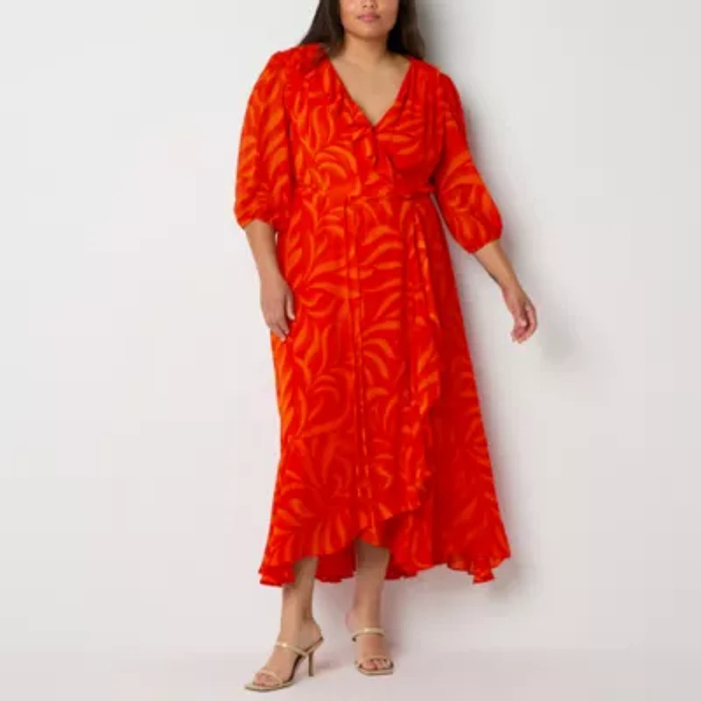 Danny & Nicole Womens 3/4 Sleeve Tonal Maxi Dress Plus
