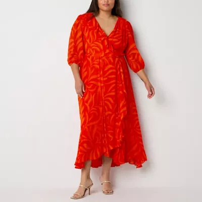 Danny & Nicole Womens 3/4 Sleeve Tonal Maxi Dress Plus
