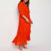 Danny & Nicole Womens 3/4 Sleeve Tonal Maxi Dress Plus