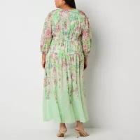 Danny & Nicole Womens 3/4 Sleeve Floral Maxi Dress Plus