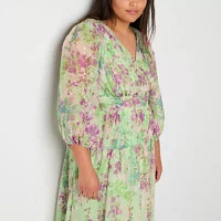 Danny & Nicole Womens 3/4 Sleeve Floral Maxi Dress Plus