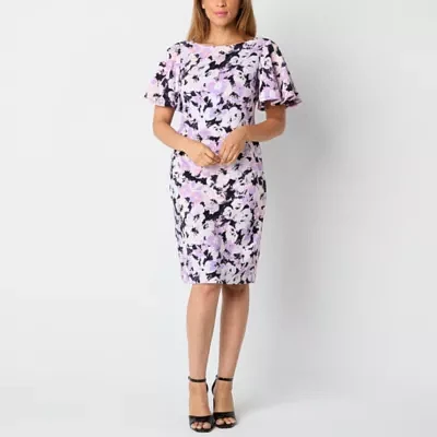 Black Label by Evan-Picone Womens Short Sleeve Floral Sheath Dress