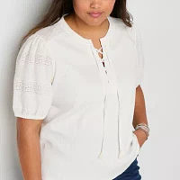 Frye and Co. Plus Womens Split Crew Neck Short Sleeve Blouse