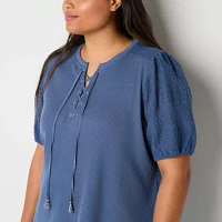 Frye and Co. Plus Womens Scoop Neck Short Sleeve Blouse