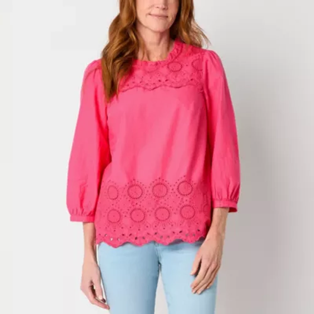 St. John's Bay Womens Crew Neck Long Sleeve Blouse