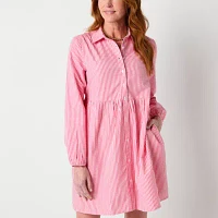 St. John's Bay Womens Long Sleeve Striped Shirt Dress