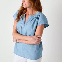 St. John's Bay Womens Split Crew Neck Short Sleeve Blouse