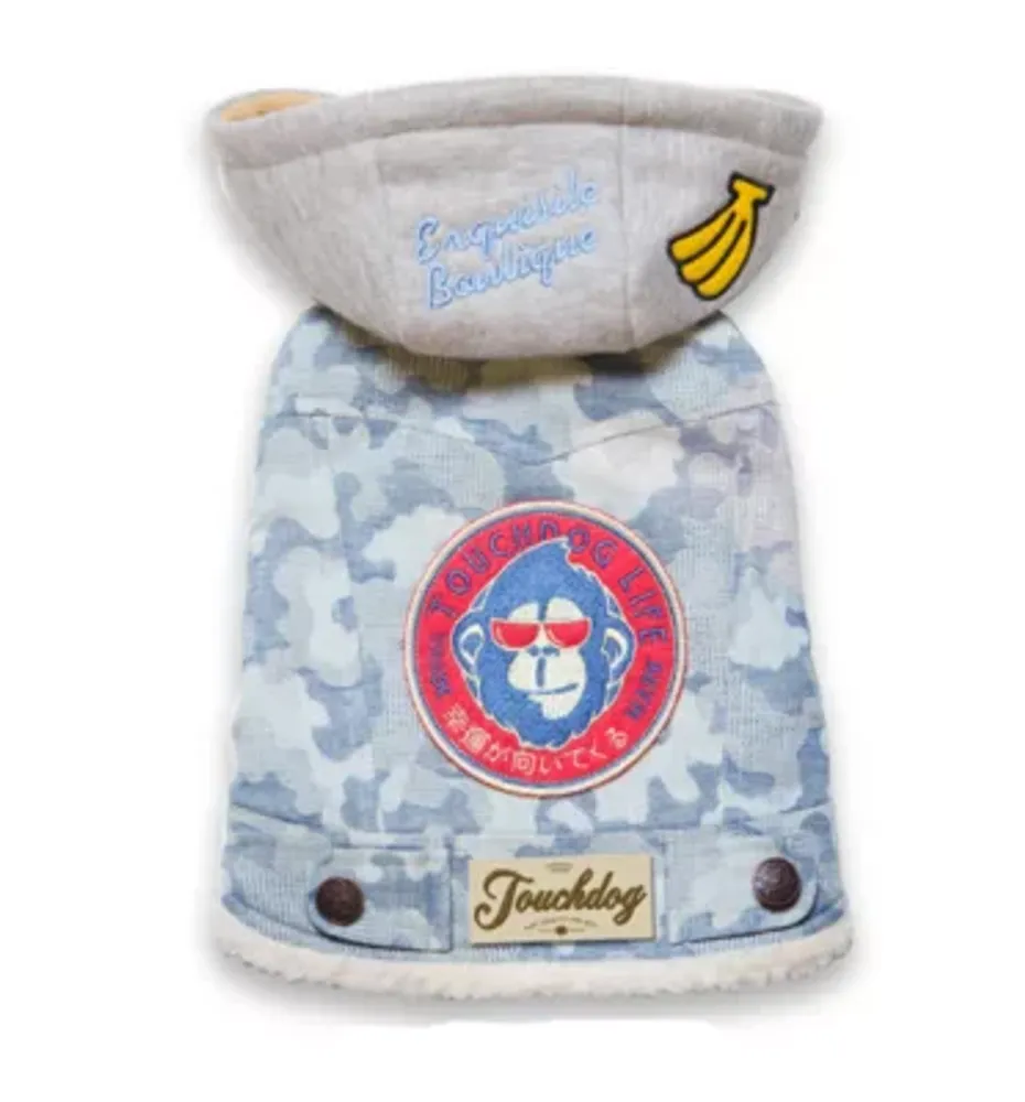 Touchdog Outlaw Designer Embelished Retro-Denim Pet Dog Hooded Jacket Coat