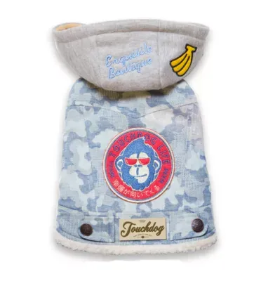 Touchdog Outlaw Designer Embelished Retro-Denim Pet Dog Hooded Jacket Coat