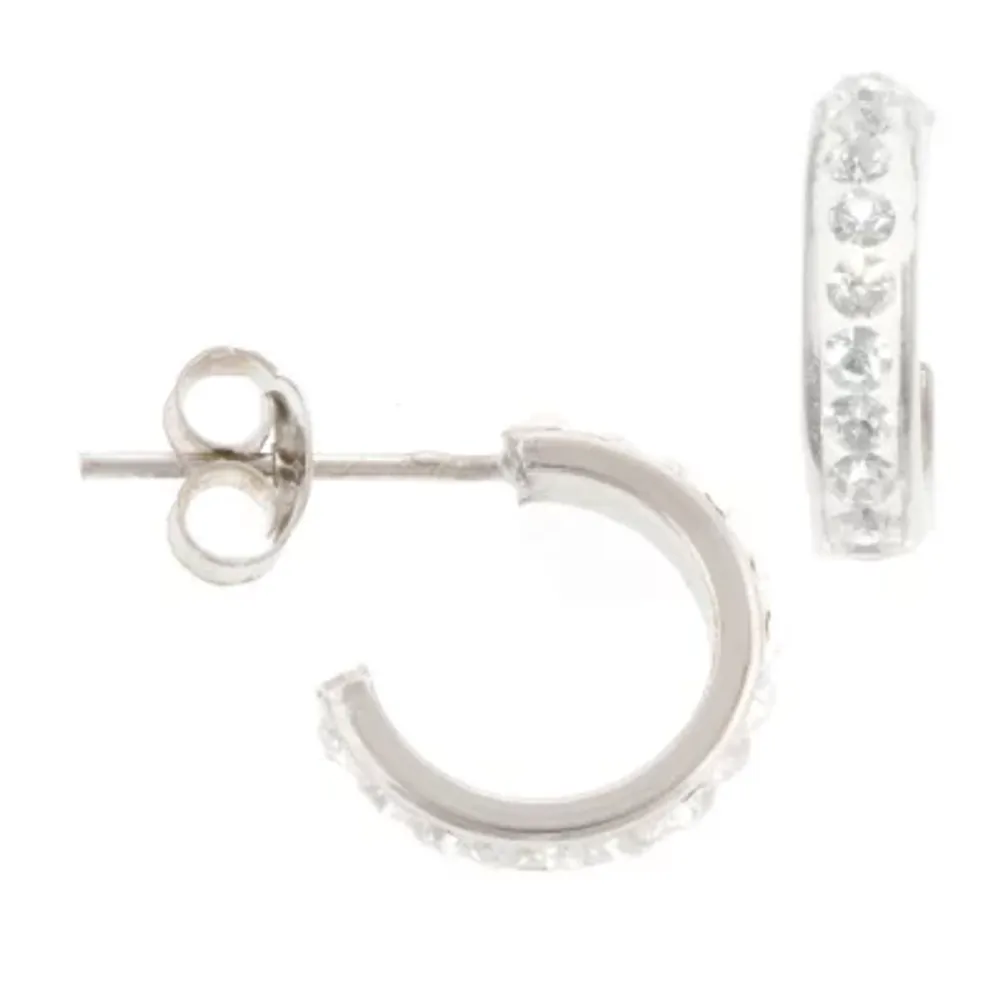 Silver Treasures Crystal Sterling Silver Hoop Earrings