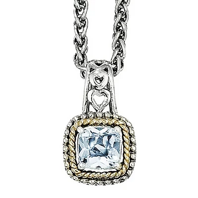 Shey Couture Genuine Blue Topaz Sterling Silver 14k Gold Pendant Necklace