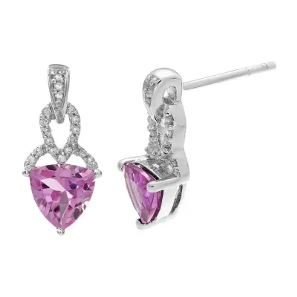 Lab-Created Pink Sapphire and Diamond-Accent Sterling Silver Drop Earrings