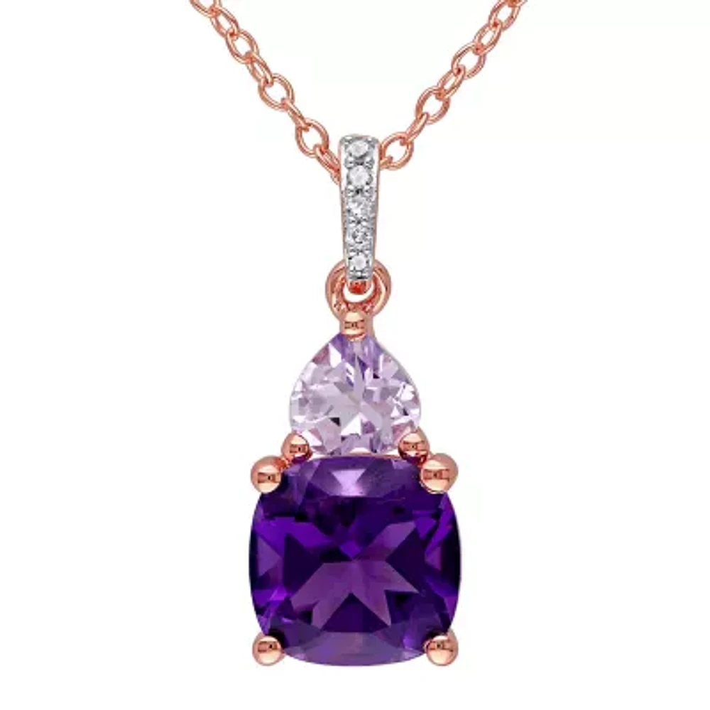 Genuine Amethyst, Rose de France and Diamond-Accent Rose Gold Over Silver Pendant Necklace