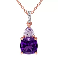 Genuine Amethyst, Rose de France and Diamond-Accent Rose Gold Over Silver Pendant Necklace