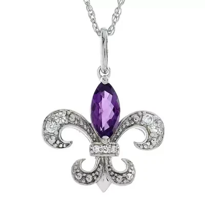 Lab-Created Amethyst and White Sapphire Fleur-de-Lis Pendant Necklace