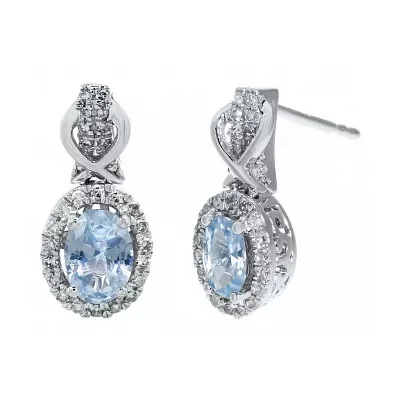 1/4 CT. T.W. Diamond and Genuine Aquamarine 10K White Gold Drop Earrings