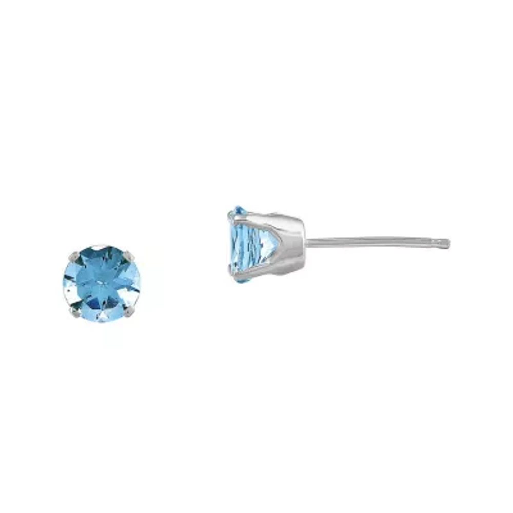 Round Genuine Swiss Blue Topaz 14K White Gold Stud Earrings