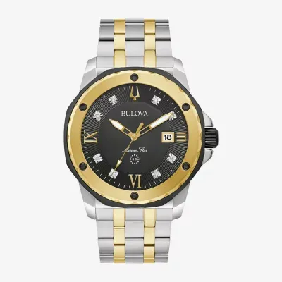 Bulova Marine Star Mens Diamond Accent Two Tone Stainless Steel Bracelet Watch 98d175