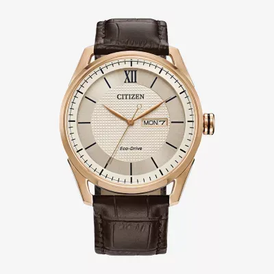 Citizen Sport Luxury Unisex Adult Brown Stainless Steel Leather Strap Watch Aw0082-01a