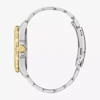 Bulova Marine  Star Mens Two Tone Stainless Steel Leather Bracelet Watch 98b384