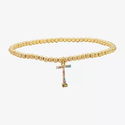 Sparkle Allure Cubic Zirconia 14K Gold Over Brass 6 3/4 Inch Bead Stretch Bracelet