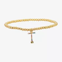 Sparkle Allure Cubic Zirconia 14K Gold Over Brass 6 3/4 Inch Bead Stretch Bracelet