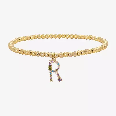 Sparkle Allure Cubic Zirconia 14K Gold Over Brass 6 3/4 Inch Bead Stretch Bracelet