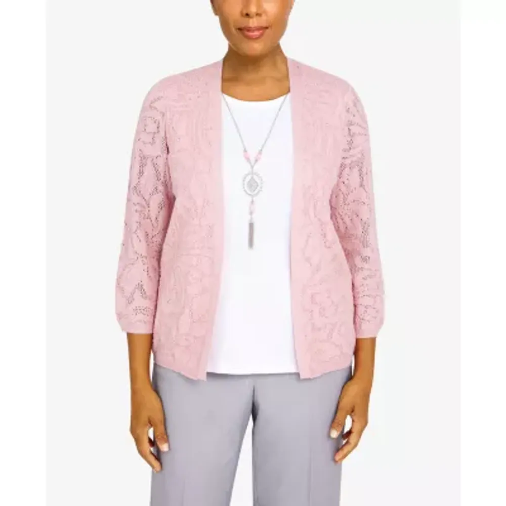 Alfred Dunner Soft Spoken Womens Round Neck 3/4 Sleeve Floral Layered  Sweaters | Plaza Las Americas