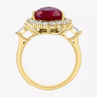 Effy  Womens 3/4 CT. T.W. Lab Created Red Ruby 14K Gold Pear Halo Cocktail Ring