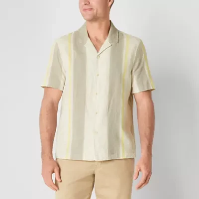 mutual weave Linen Blend Mens Short Sleeve Camp Shirt