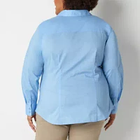 Liz Claiborne Plus Wrinkle Free Womens Long Sleeve Regular Fit Button-Down Shirt